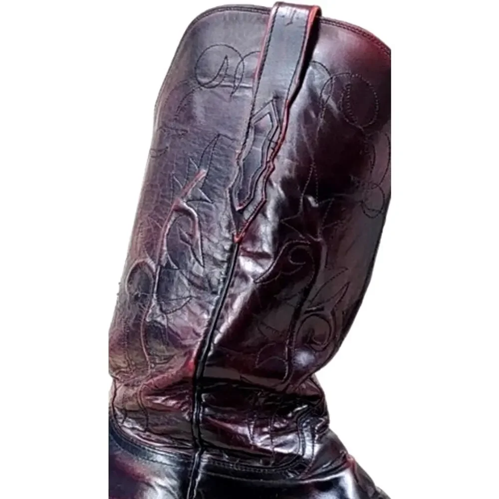 Vintage Lucchese Roper Cowboy Boots Dark Cherry USA Leather Men’s 7.5E Western